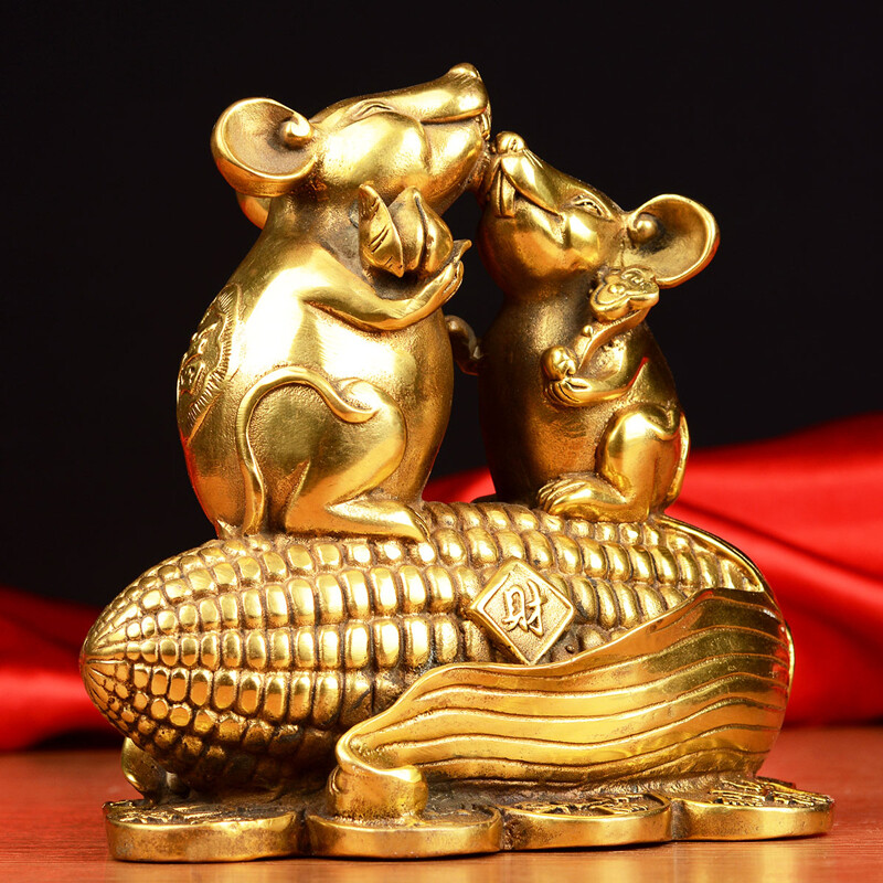 宏圖好運 黃銅生肖鼠擺件——金錢與豐收的家居藝術